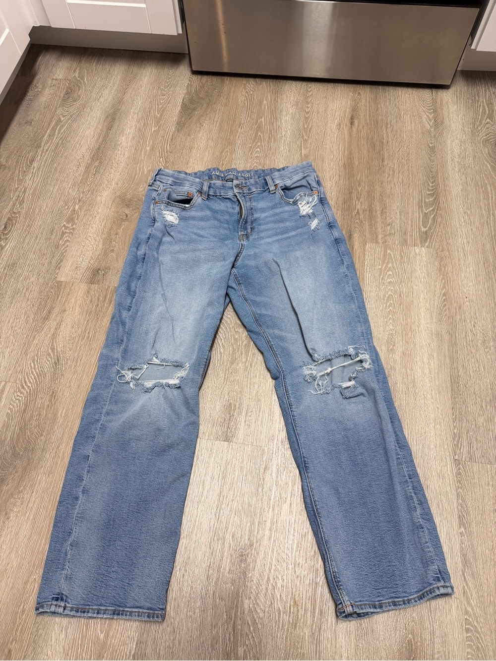 American Eagle Outfitters Light Blue Distressed Wide Leg Jeans